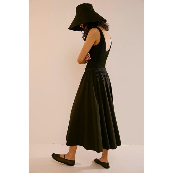 Free People Free-Est Lowen Midi Skirt Swingy Billowy Cotton Black M New 283906 - Picture 3 of 9